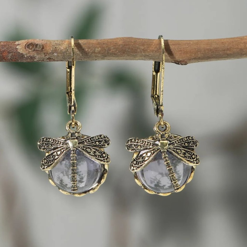 Vintage Style Light Purple Crystal Aged Gold Dragonfly Boho Dangle Earrings 16$